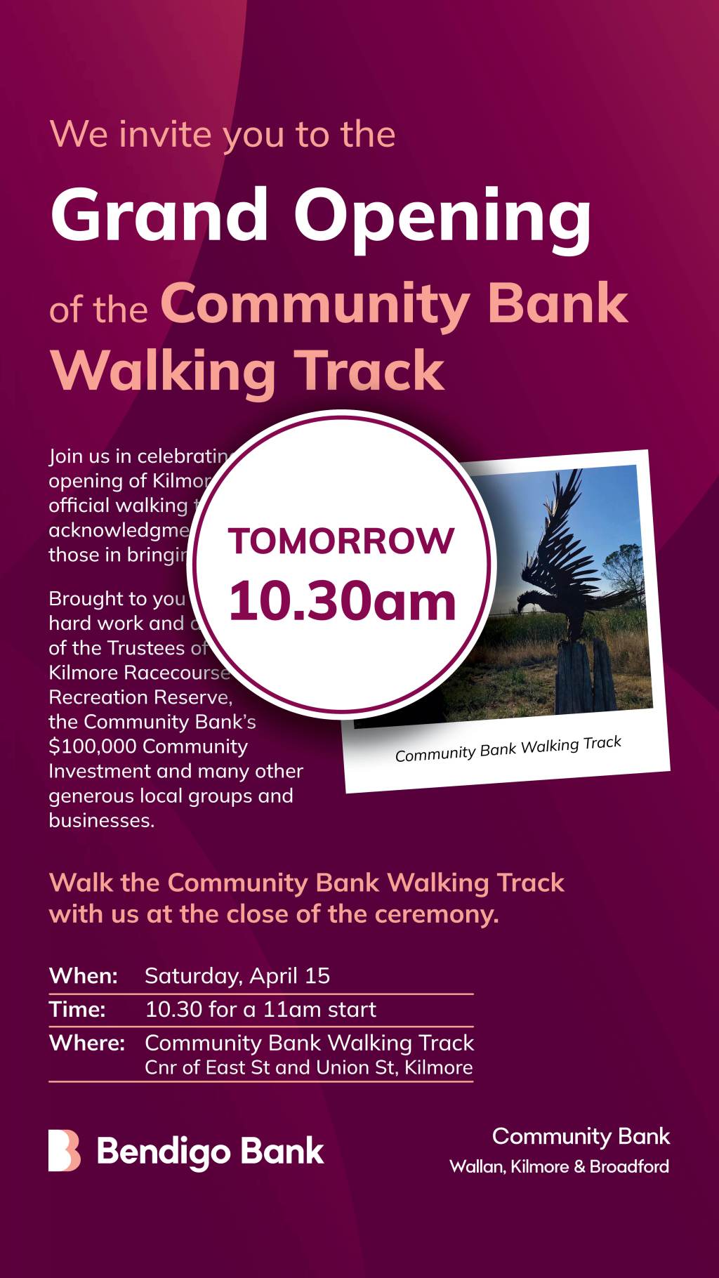Reminder Re Opening of Walking&nbsp;Track